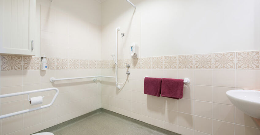 large accessible ensuite for elderly aged care resident including dementia care in baptistcare kularoo centre residential aged care home in forster nsw