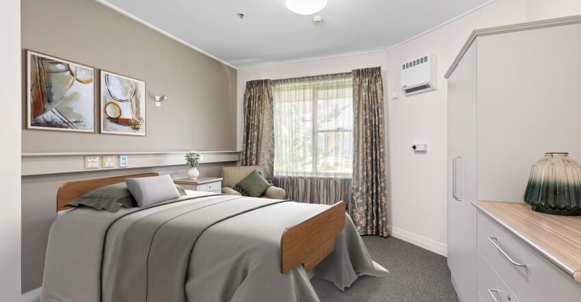 spacious single room for elderly aged care resident including dementia care in baptistcare warena centre residential aged care home bangor sutherland shire sydney