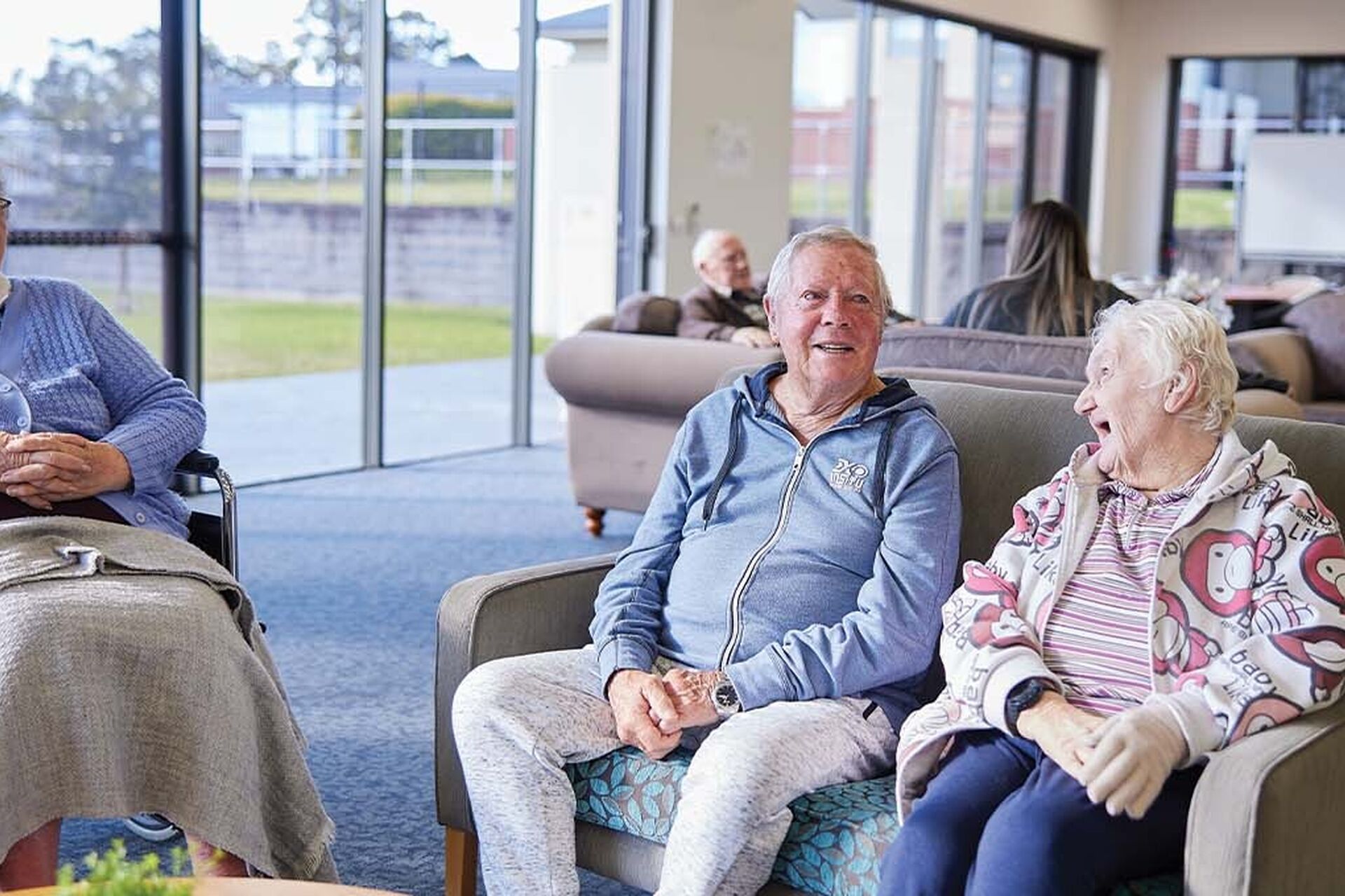 aged care residents enjoying socialising at baptistcare bethshan gardens centre aged care home in wyee nsw lake macquarie
