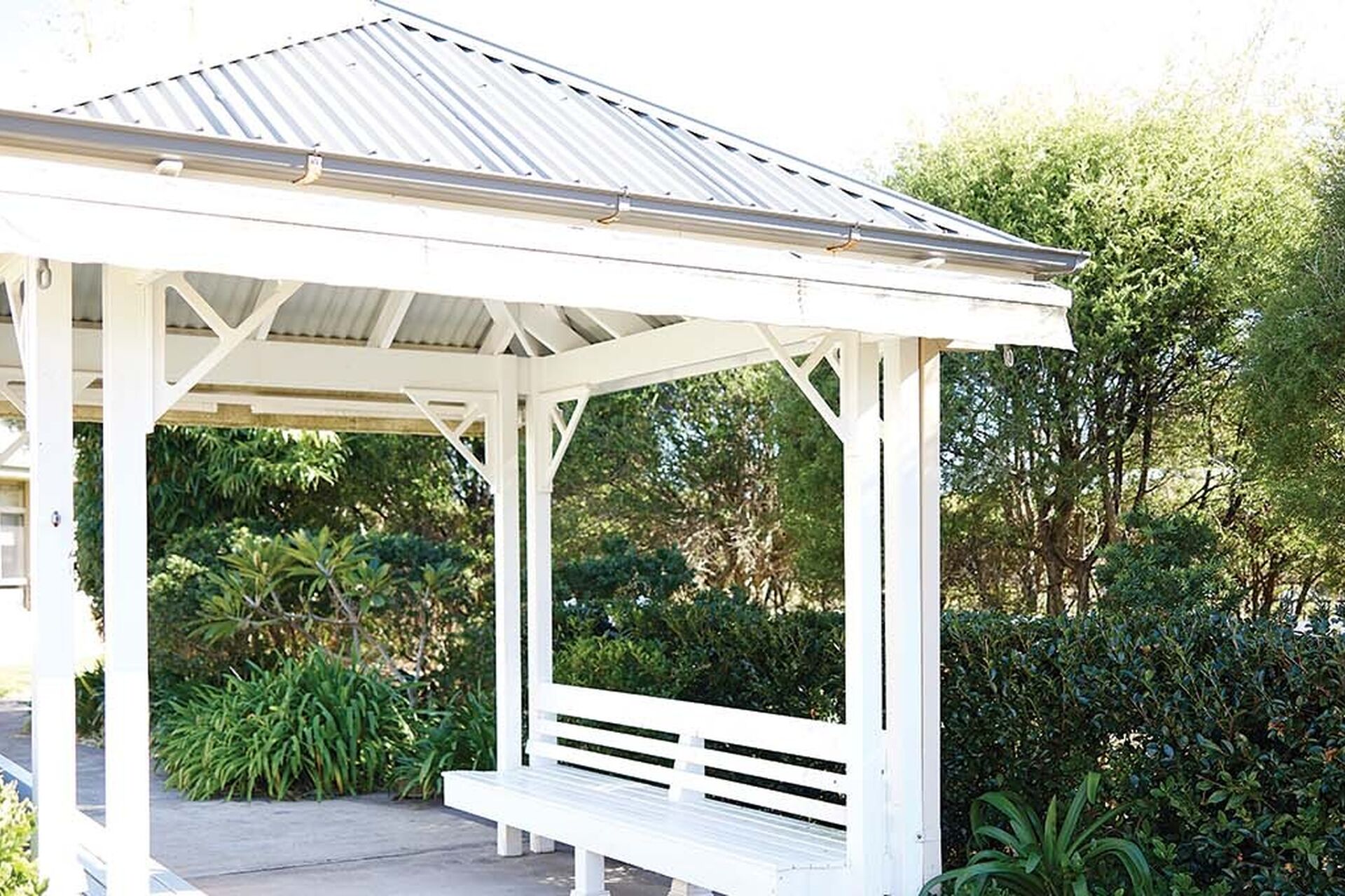 white gazebo for aged care nursing home residents to enjoy at baptistcare bethshan gardens centre aged care home in wyee nsw