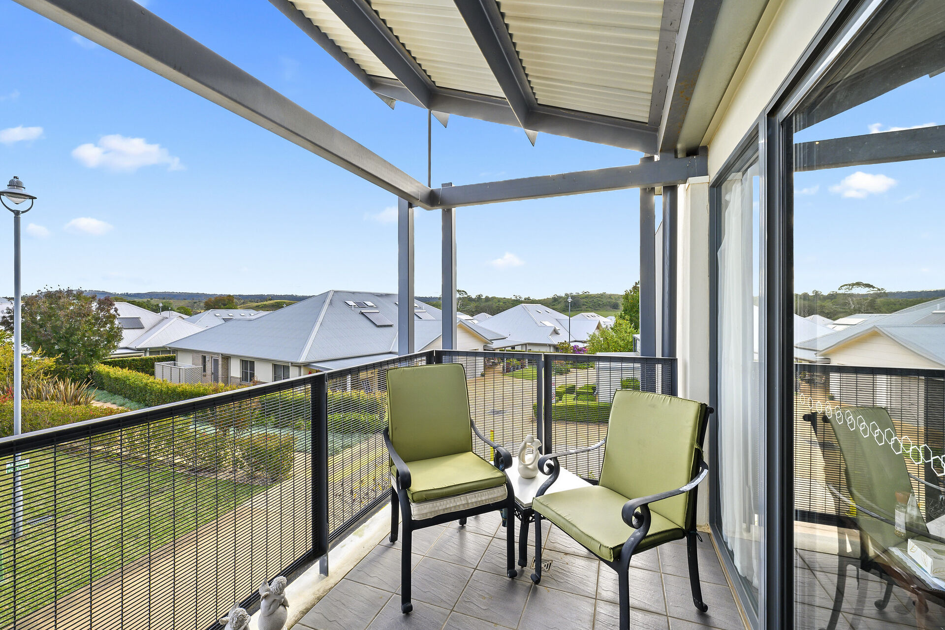 balcony of nursing home room at baptistcare durham green centre aged care home in menangle nsw