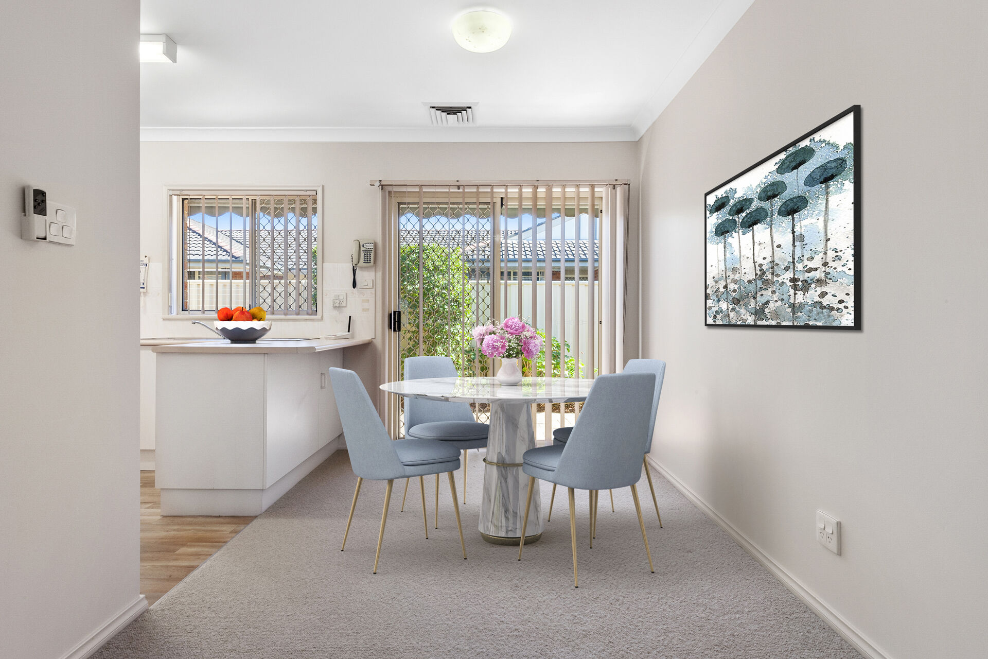 modern furnished dining room in a 2 bedroom home at the over 55s baptistcare All Saints retirement village in New Lambton Newcastle