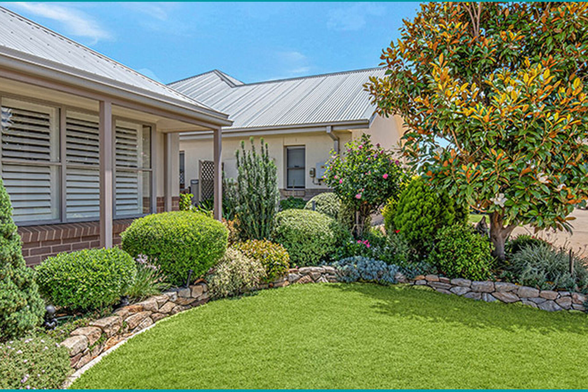 spacious maintained garden of a villa at baptistcare durham green retirement village in menangle nsw