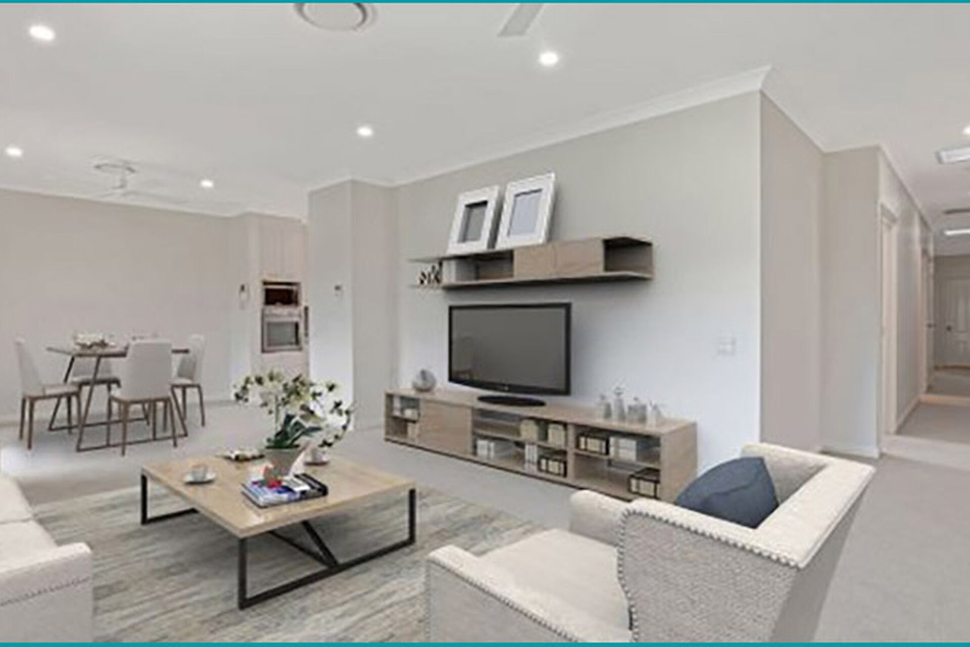 modern open plan living and dining room at baptistcare durham green retirement village in menangle nsw