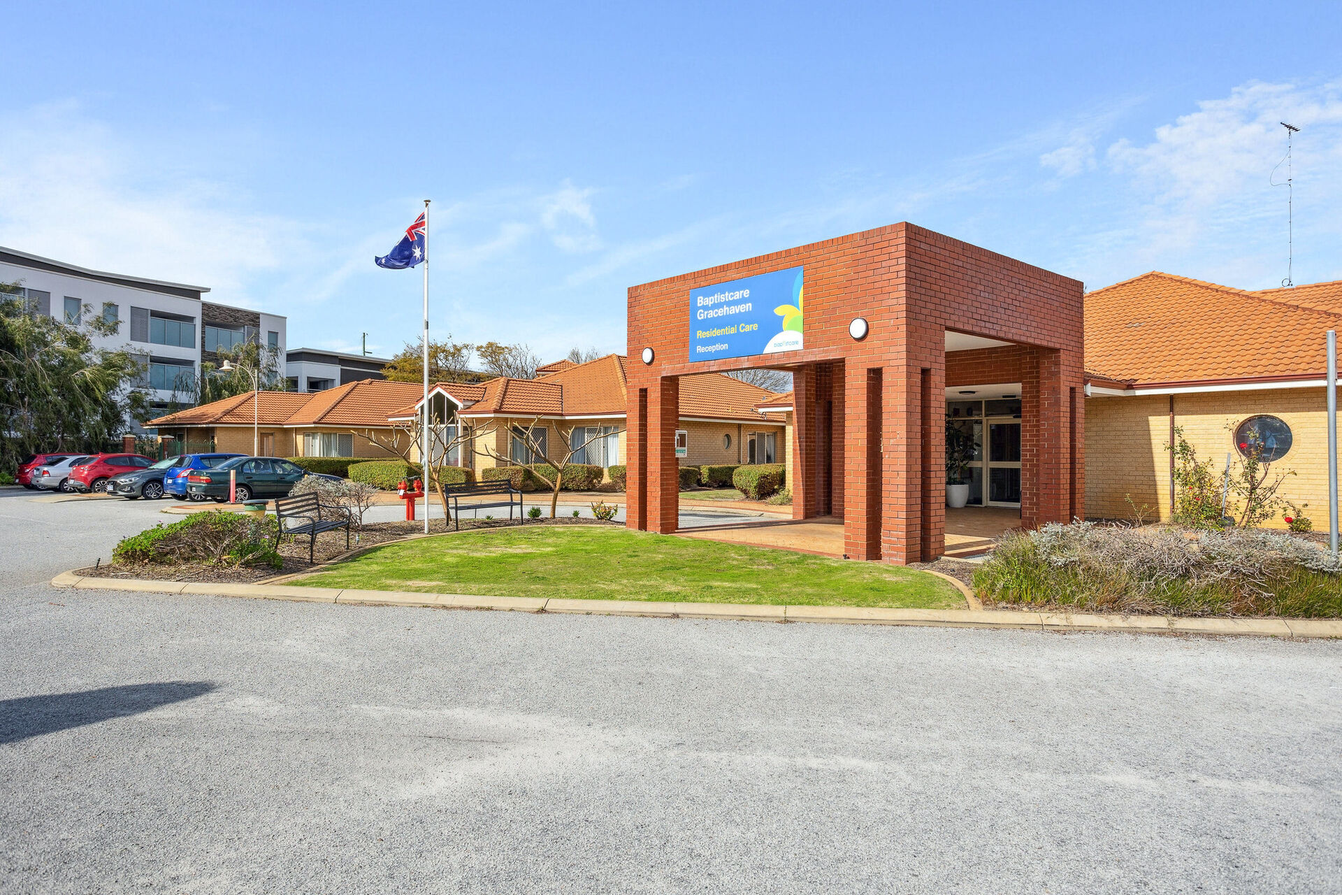 streetscape of baptistcare gracehaven aged care home in rockingham wa for nursing home residents and dementia care