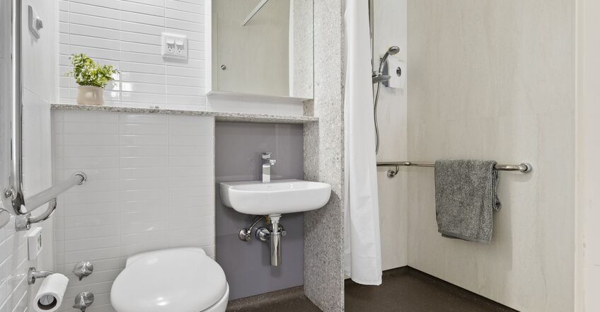 ensuite for single room for elderly aged care resident including dementia care in baptistcare cooinda court macquarie park nsw northern sydney residential aged care home