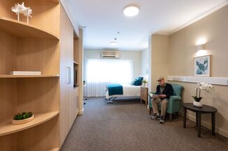 spacious single room for elderly aged care resident including dementia care in baptistcare shalom centre aged care home in macquarie park nsw