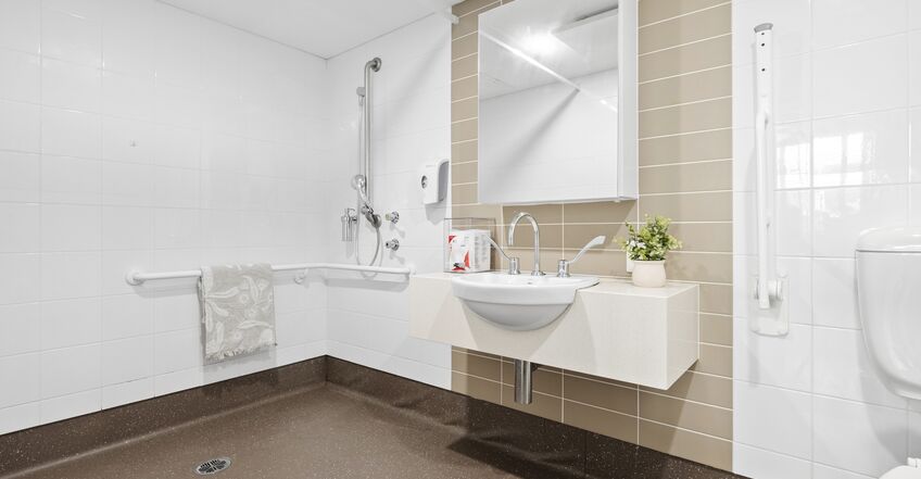 ensuite for single room for elderly aged care resident including dementia care in baptistcare cooinda court macquarie park nsw northern sydney residential aged care home