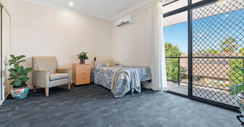 spacious executive suite single room for elderly aged care resident including dementia care in baptistcare blue hills residential aged care home in prestons