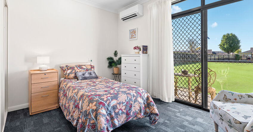 spacious suite single room for elderly aged care resident including dementia care in baptistcare blue hills residential aged care home in prestons