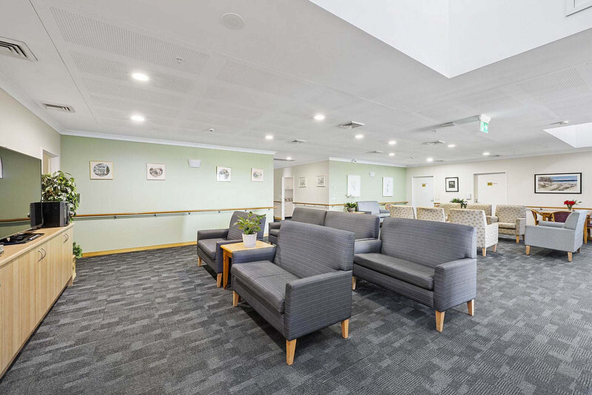 communal television area lounge room for aged care residents to socialise at baptistcare blue hills manor residential aged care home in prestons nsw