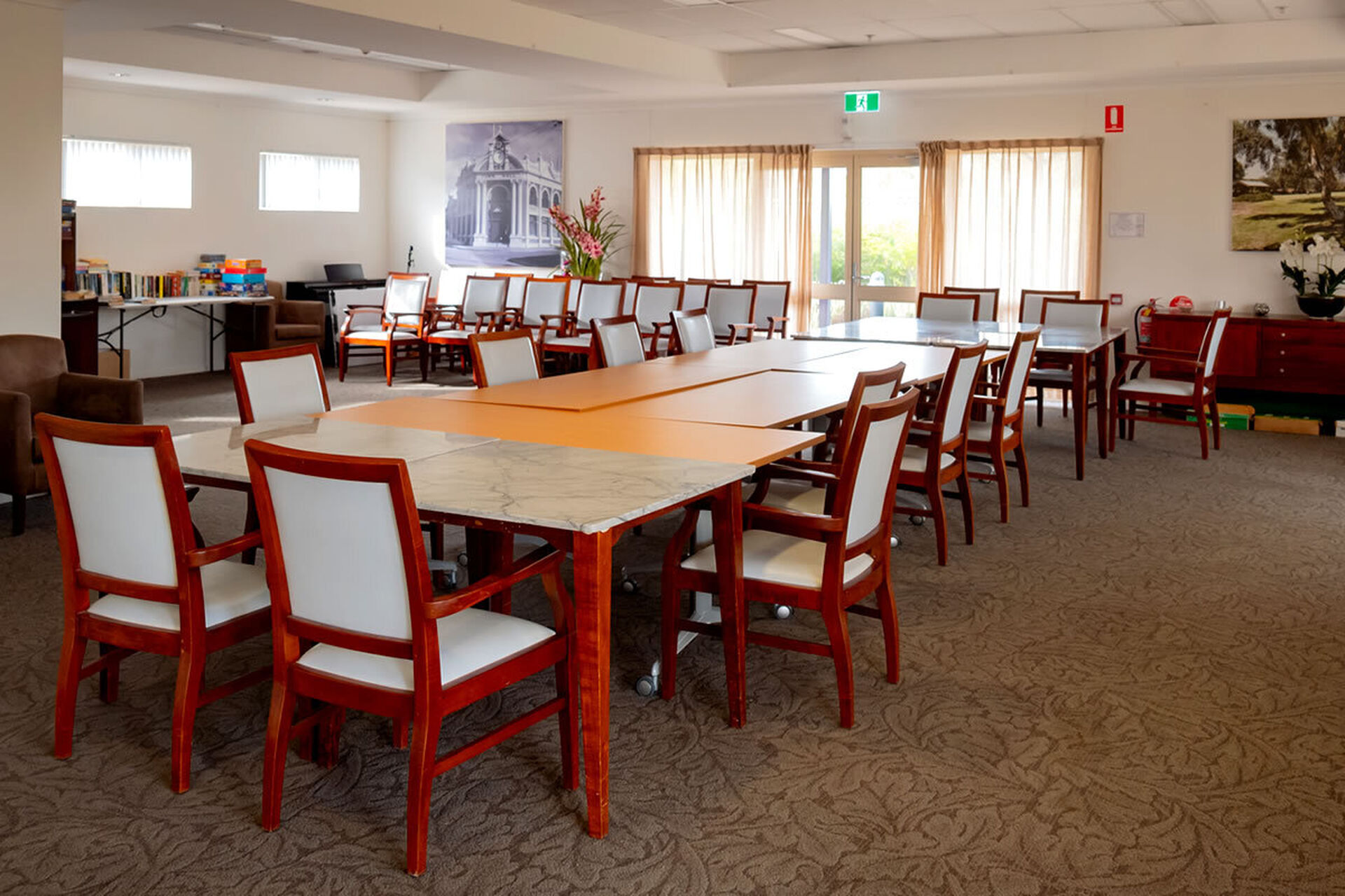 modern activities room for nursing home residents at baptistcare balladong gardens aged care home in york wa