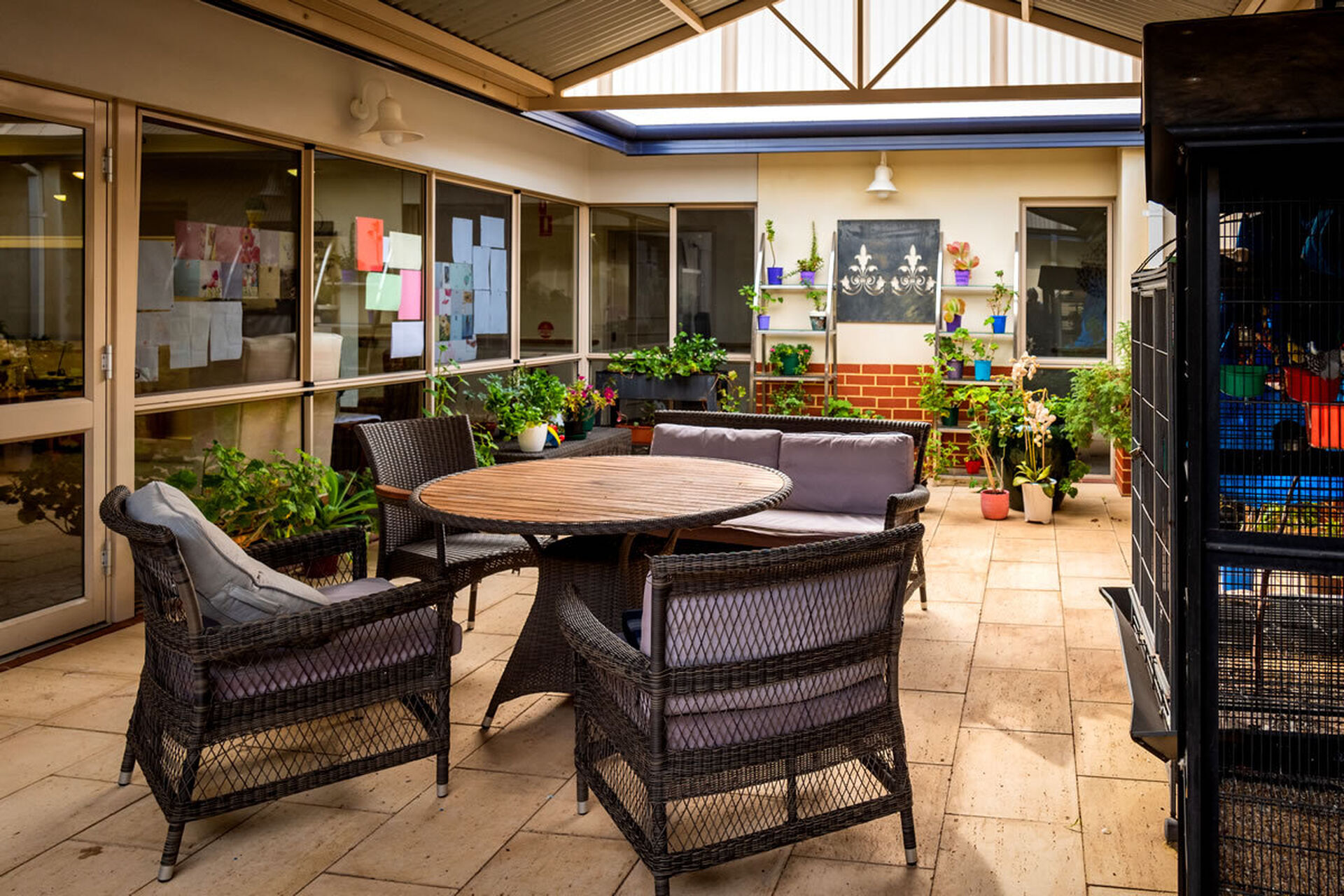 courtyard at baptistcare balladong gardens aged care home in york wa for nursing home residents to explore
