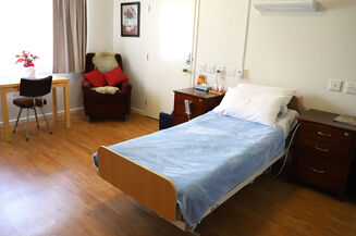 spacious single room and private ensuite for elderly aged care resident including dementia care at baptistcare balladong gardens aged care home in york wa