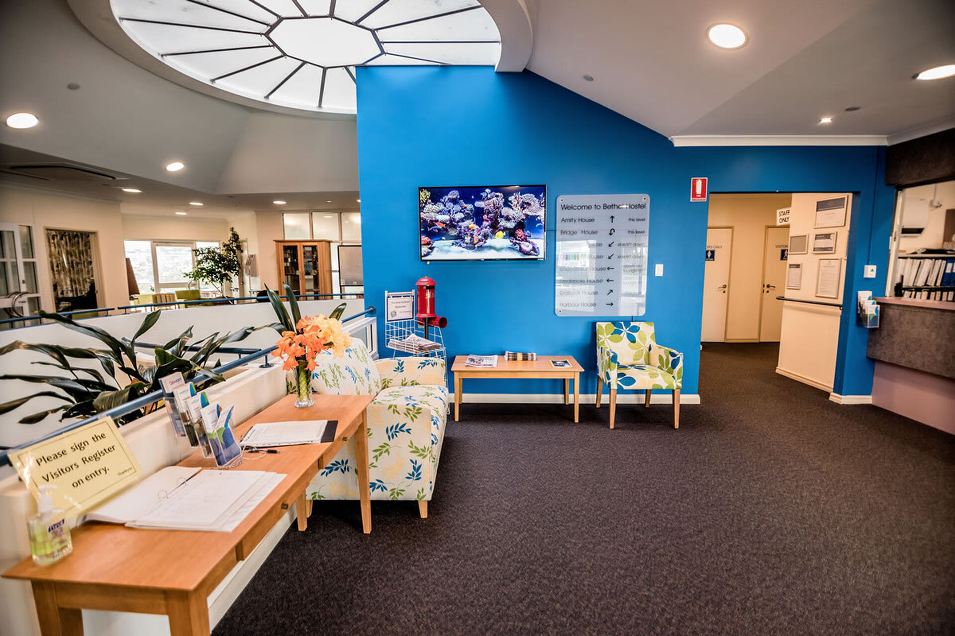 reception area of baptistcare bethel aged care home in albany wa for nursing home residents and dementia care