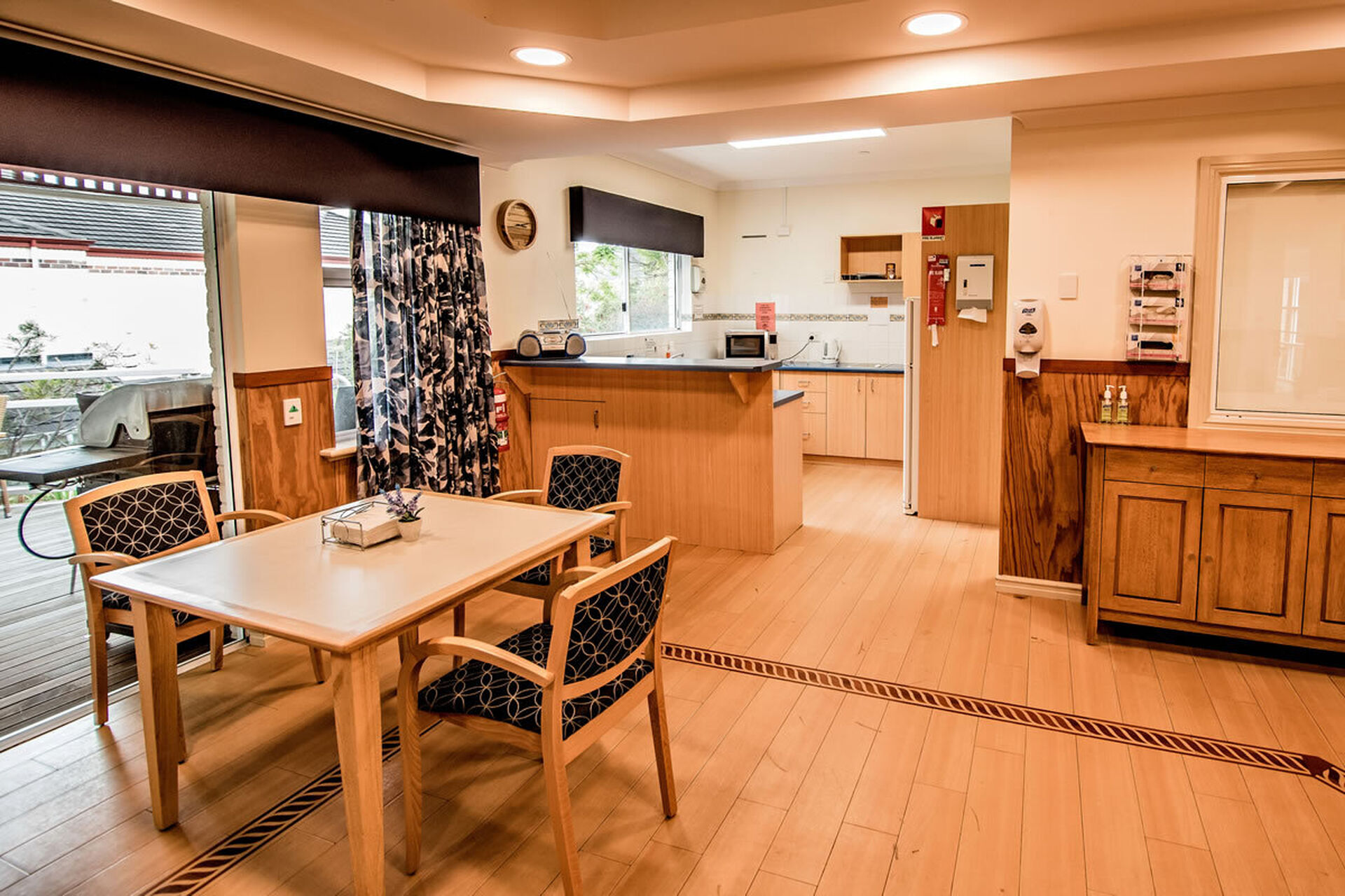 modern communal dining room for nursing home residents to be served fresh meals at baptistcare bethel aged care home in albany wa