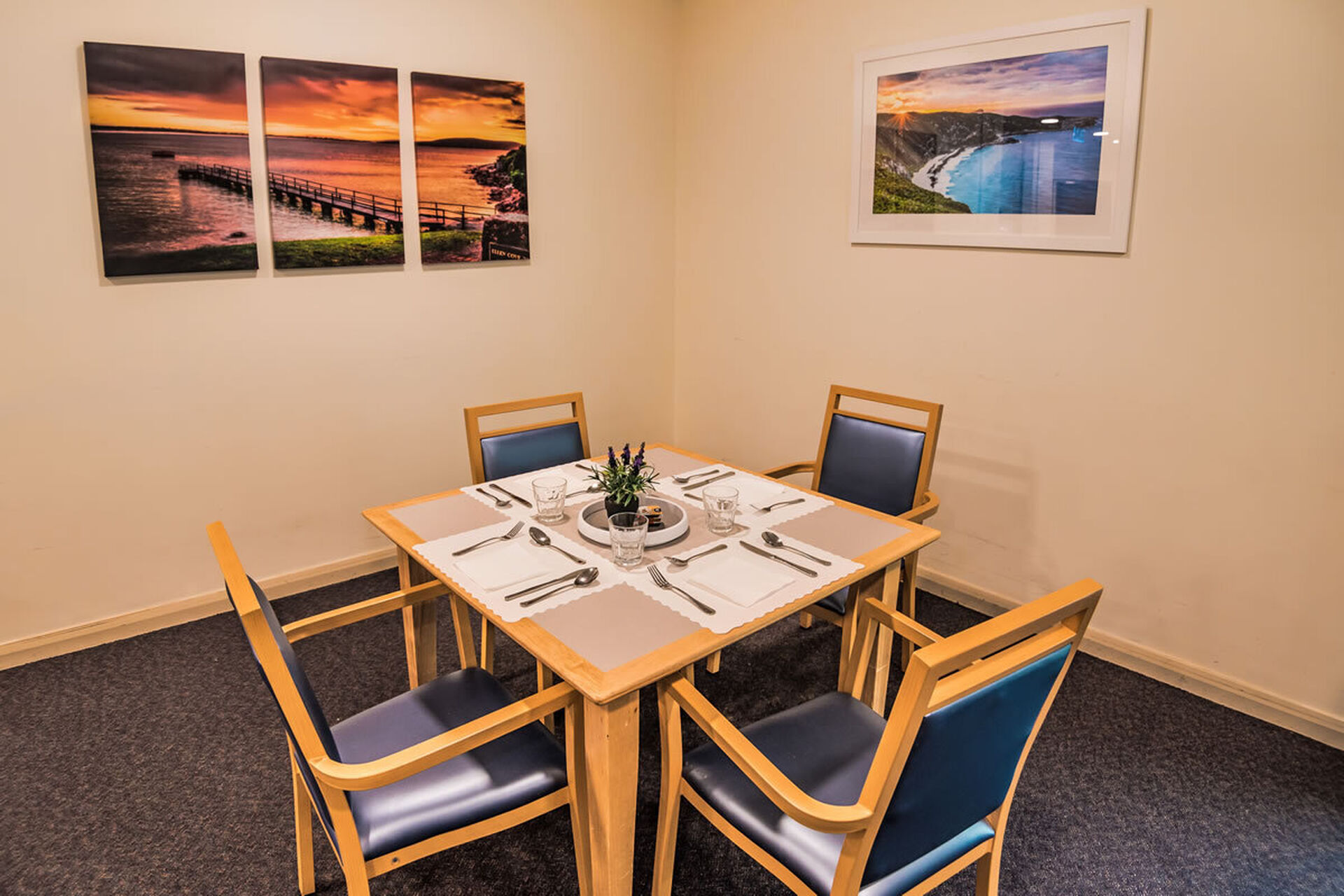 modern communal dining room for nursing home residents to be served fresh meals at baptistcare bethel aged care home in albany wa