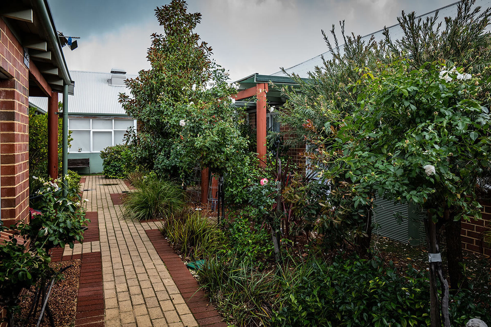courtyard at baptistcare graceford aged care home in byford wa for nursing home residents to explore