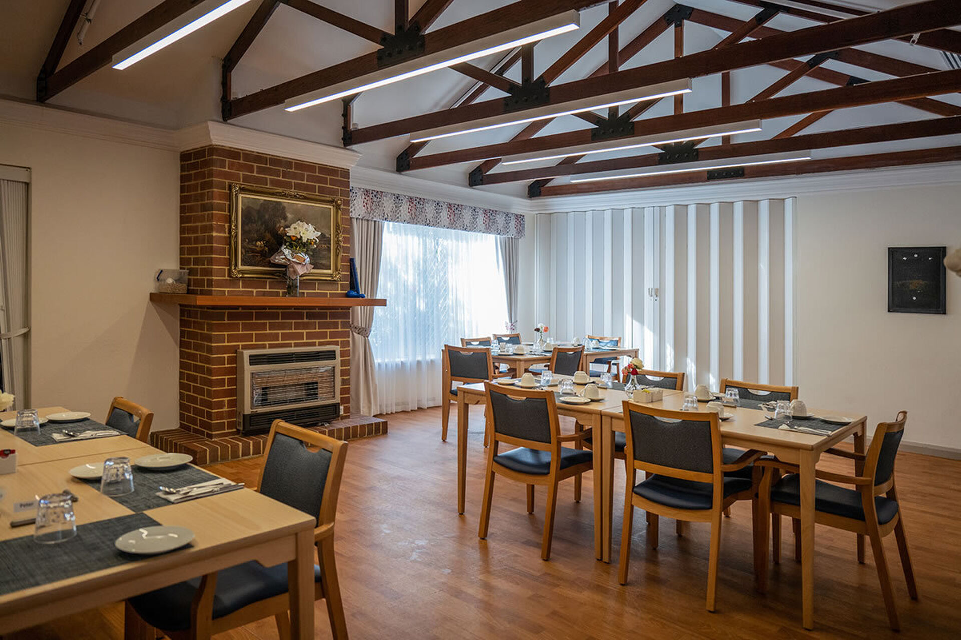 modern communal dining room for nursing home residents to be served fresh meals at baptistcare graceford aged care home in byford wa