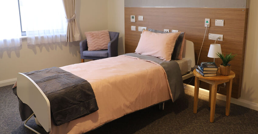spacious single room and private ensuite for elderly aged care resident including dementia care at baptistcare gracewood nursing home in salter point wa