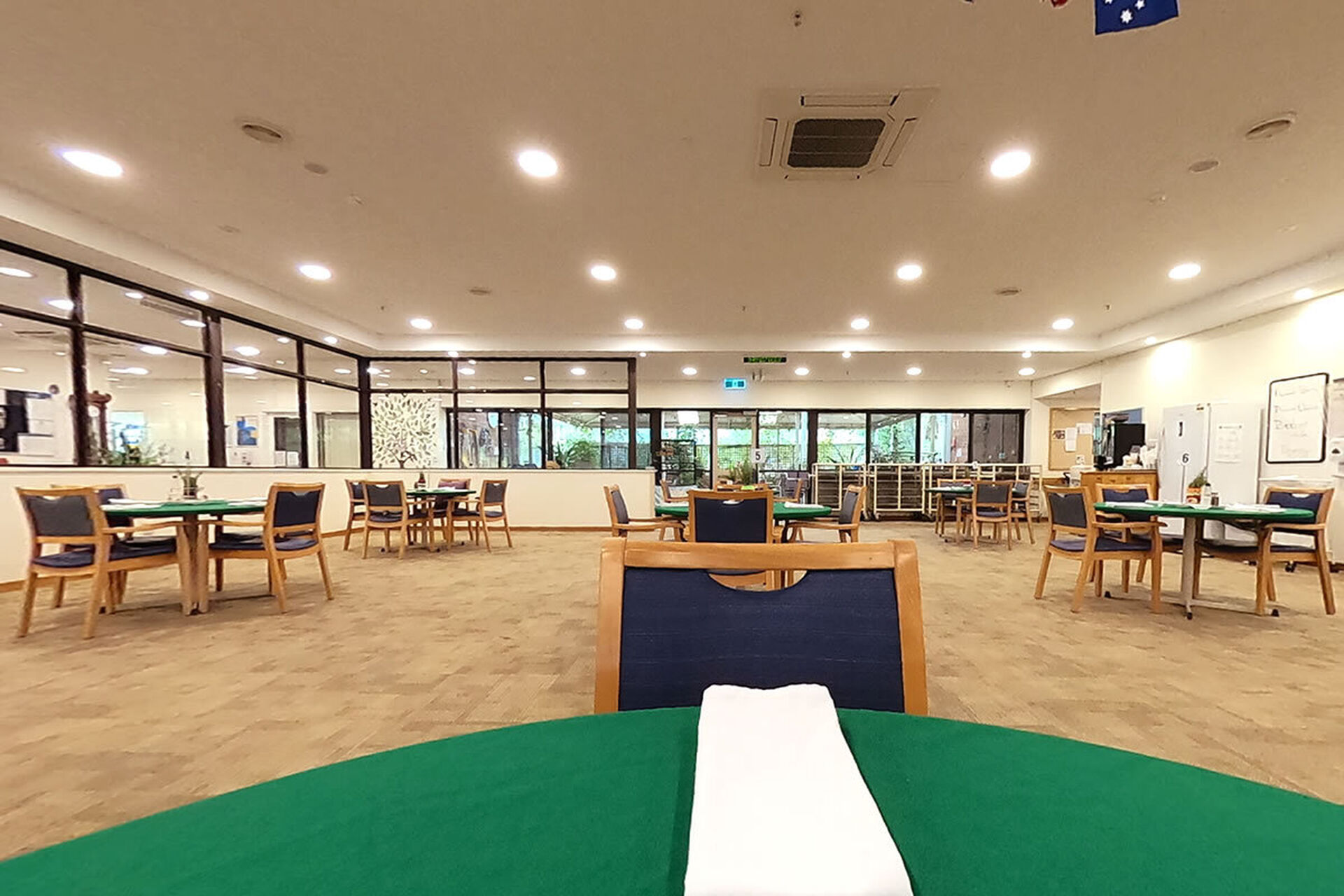 modern communal dining room for nursing home residents to be served fresh meals at baptistcare yallambee aged care home in mundaring wa