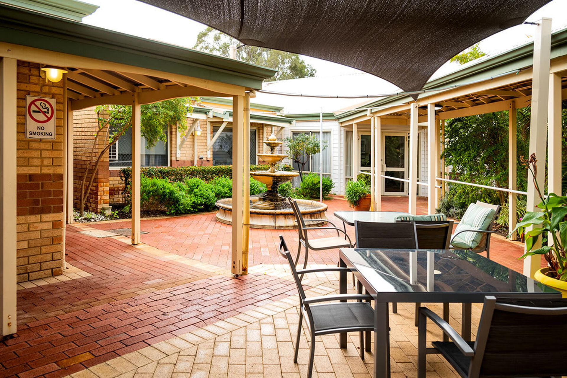 modern garden and outdoor sitting area for nursing home residents to enjoy at baptistcare morrison gardens aged care home in midland wa
