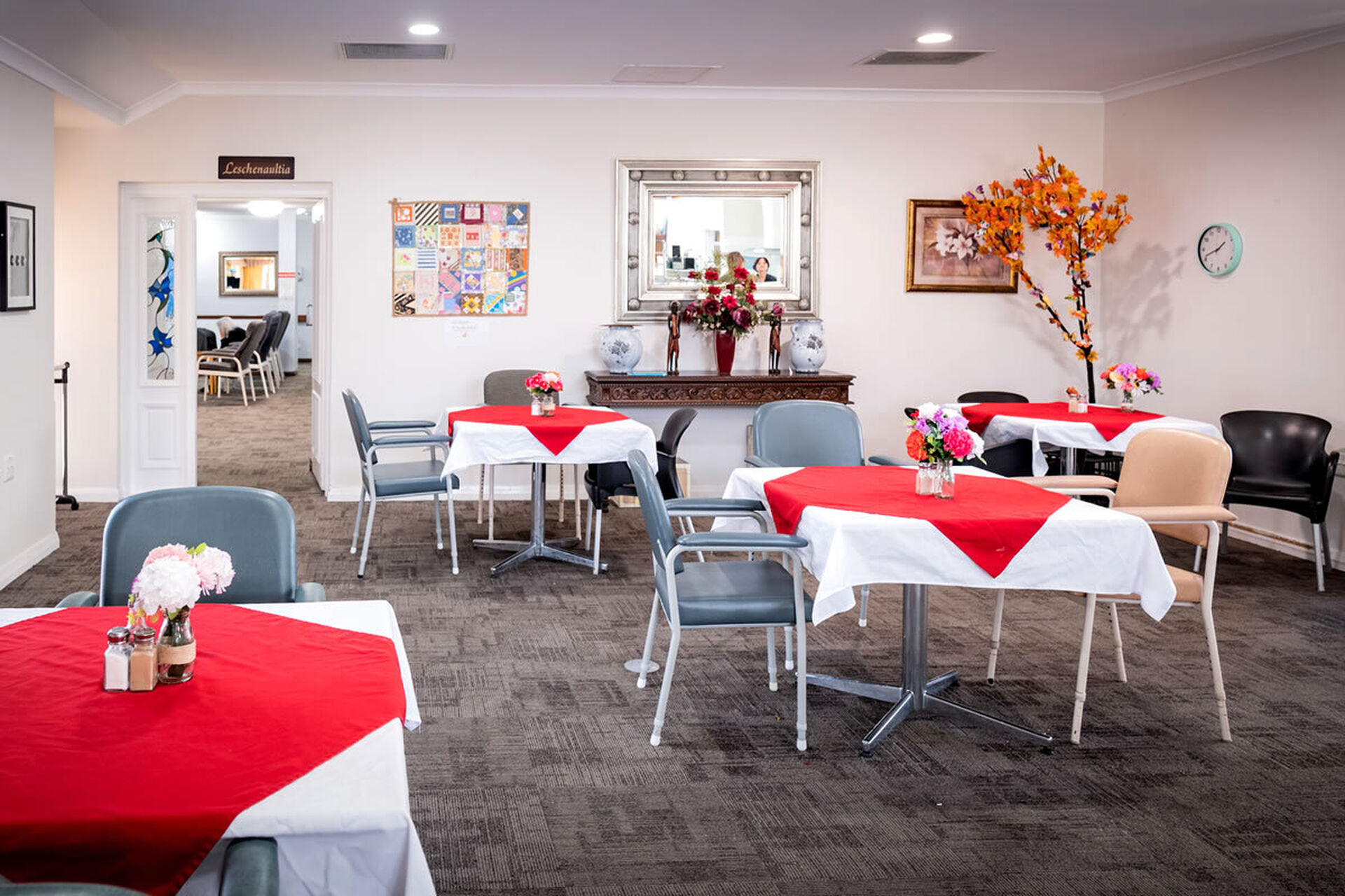 modern communal dining room for nursing home residents to be served fresh meals at baptistcare morrison gardens aged care home in midland wa