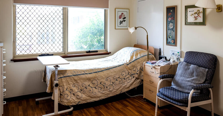spacious single room and private ensuite for elderly aged care resident including dementia care at baptistcare morrison gardens aged care home in midland wa