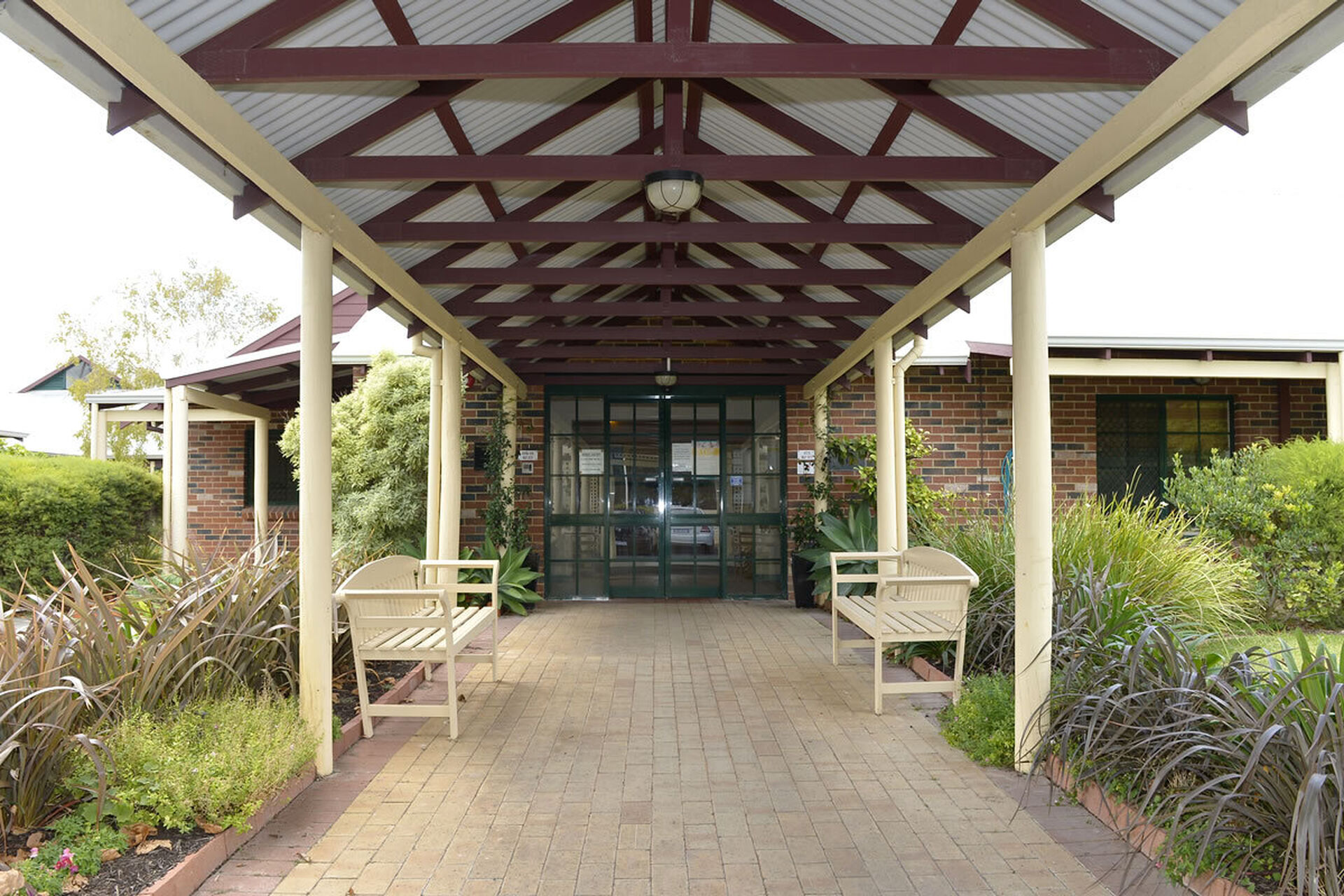 main entry of baptistcare william carey court aged care home in busselton wa for nursing home residents and dementia care