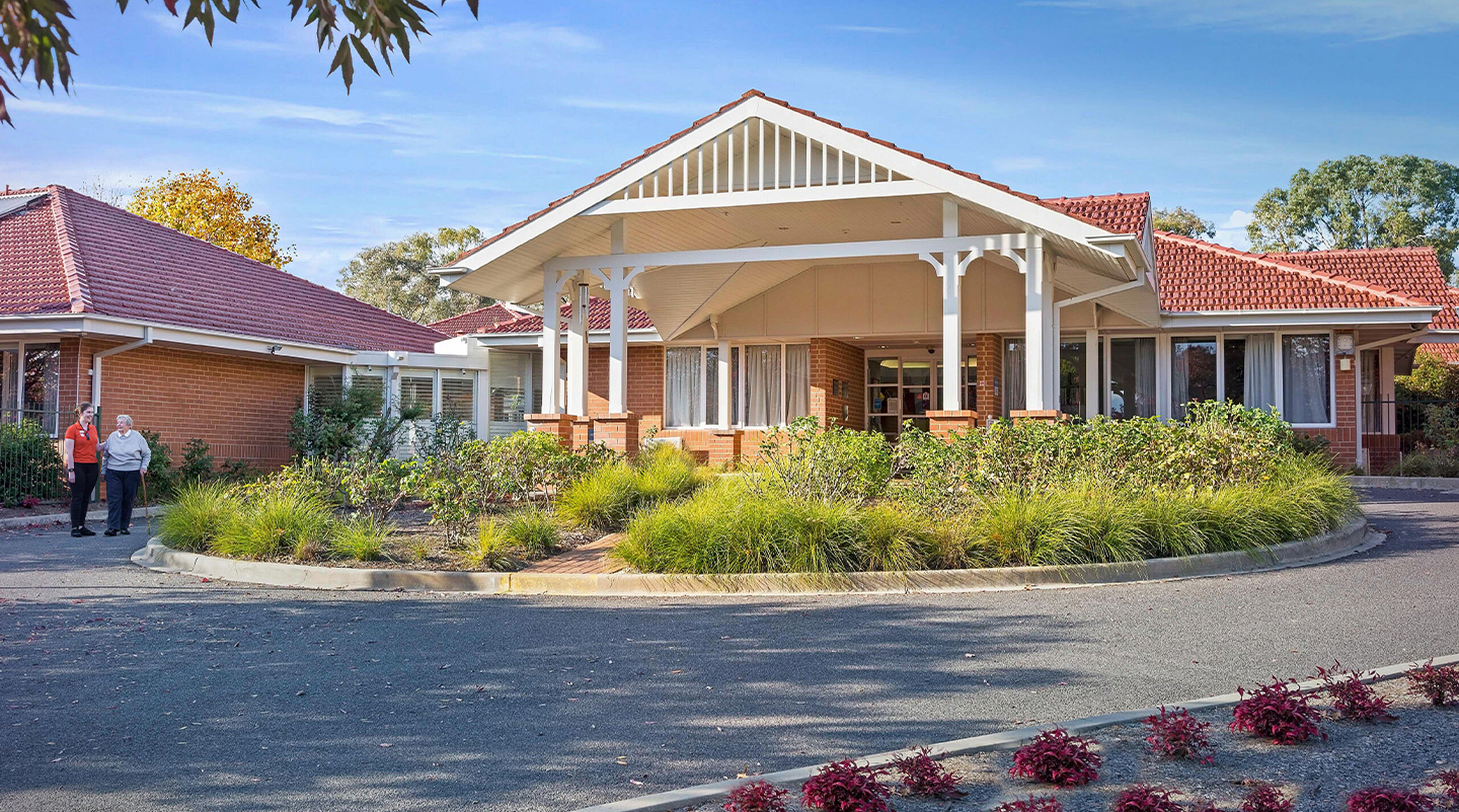 front entry driveway at baptistcare carey gardens aged care home in red hill act for low care and dementia care