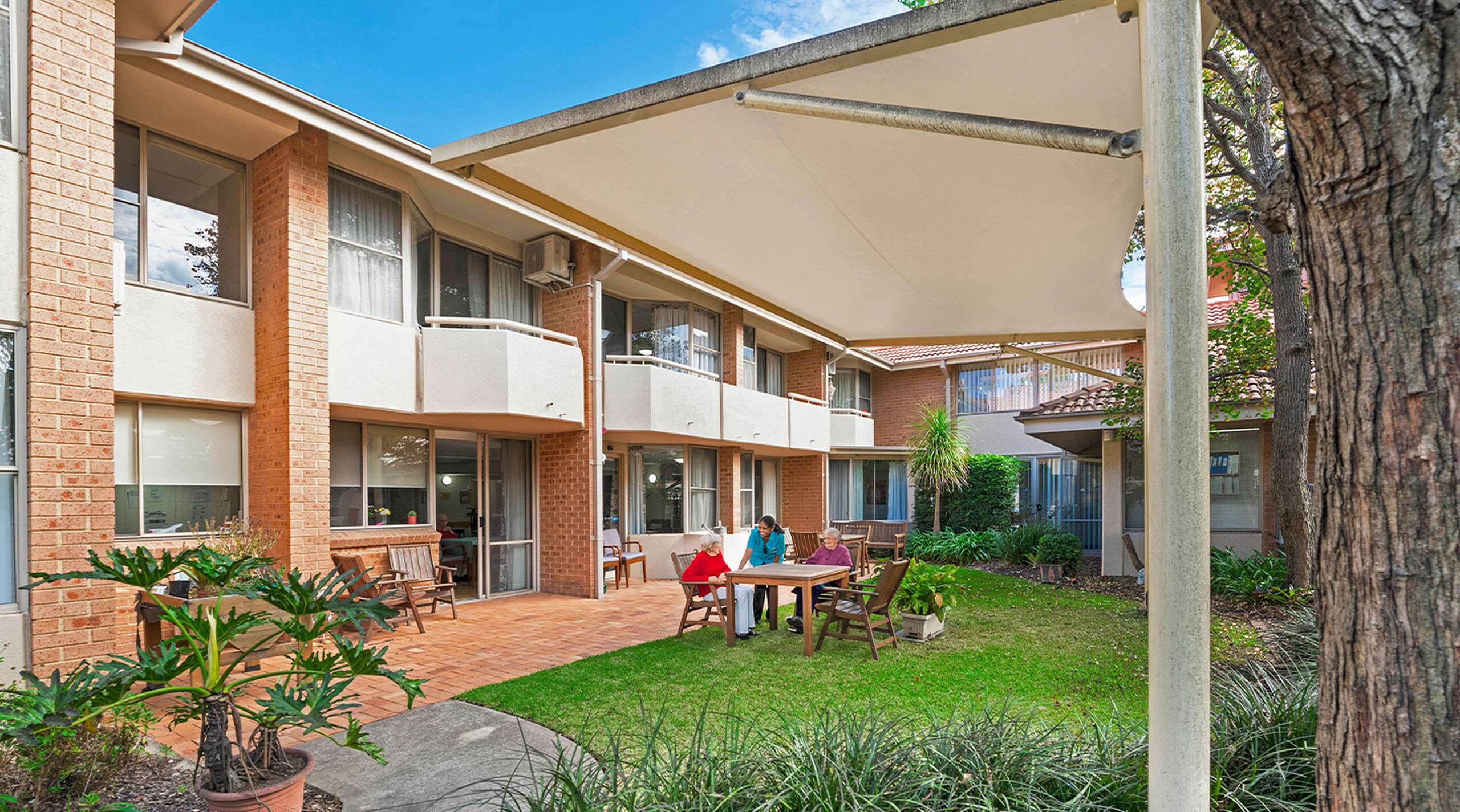a courtyard of dorothy henderson lodge aged care home in macquarie park nsw northern sydney