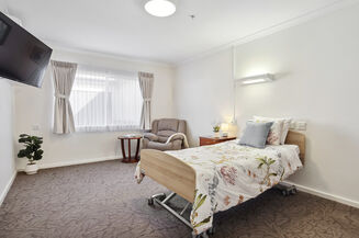 spacious single room and private ensuite for elderly aged care resident including dementia care at baptistcare balladong gardens aged care home in york wa