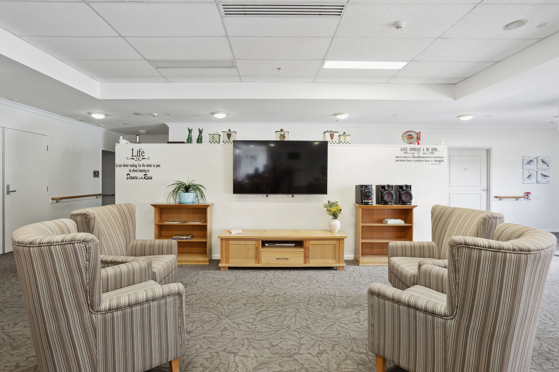 spacious sitting area for nursing home residents at baptistcare balladong gardens aged care home in york wa