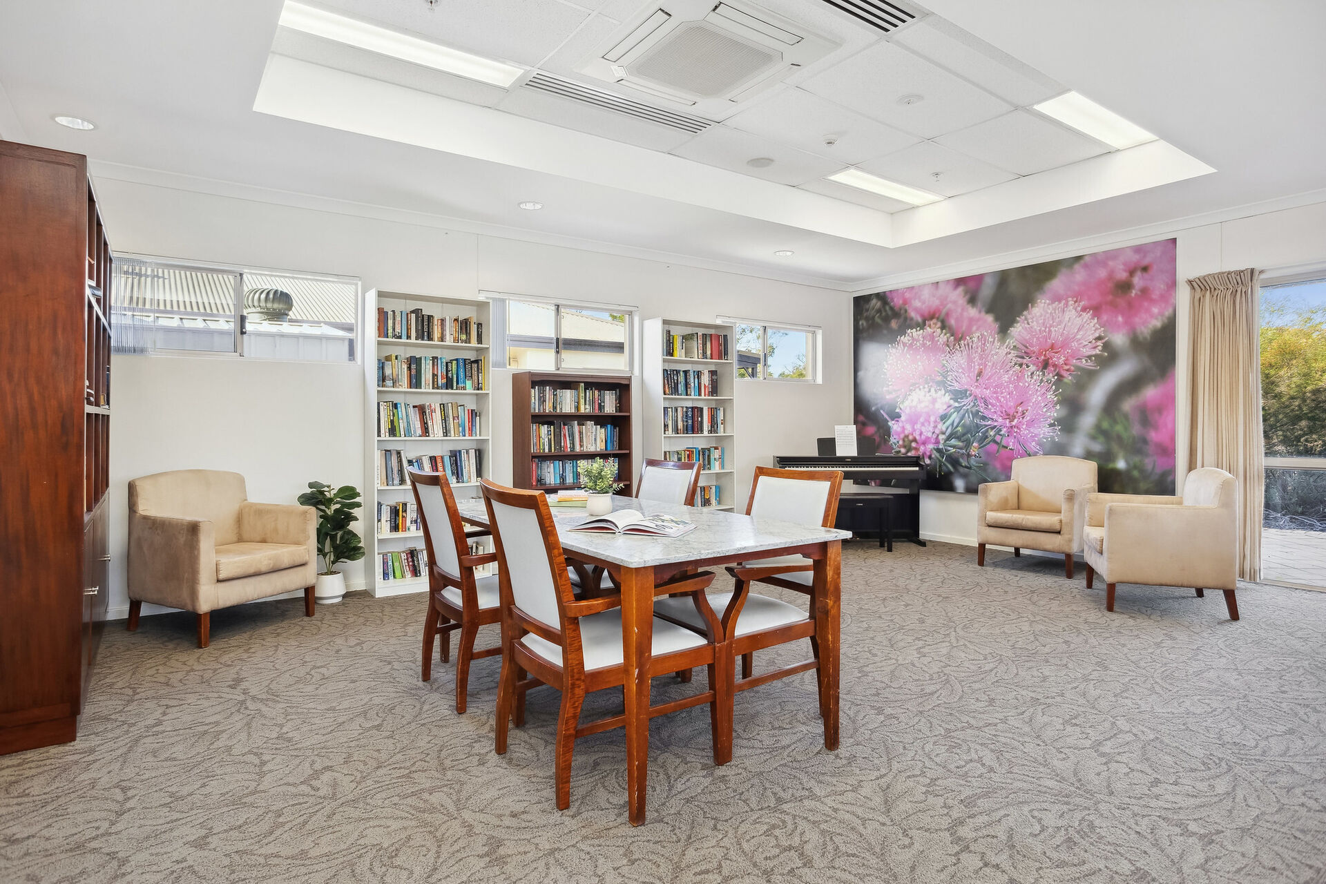 modern activities room for nursing home residents at baptistcare balladong gardens aged care home in york wa