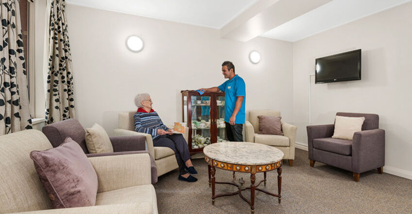 communual lounge room for elderly aged care resident including in baptistcare dorothy henderson lodge macquarie park nsw northern sydney residential aged care home