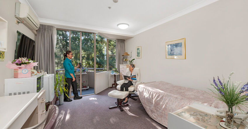 spacious single room for elderly aged care resident including dementia care in baptistcare dorothy henderson lodge macquarie park nsw northern sydney residential aged care home