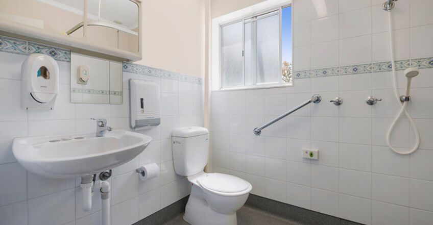 ensuite at spacious single room for elderly aged care resident including dementia care in baptistcare george forbes house residential aged care home queanbeyan nsw