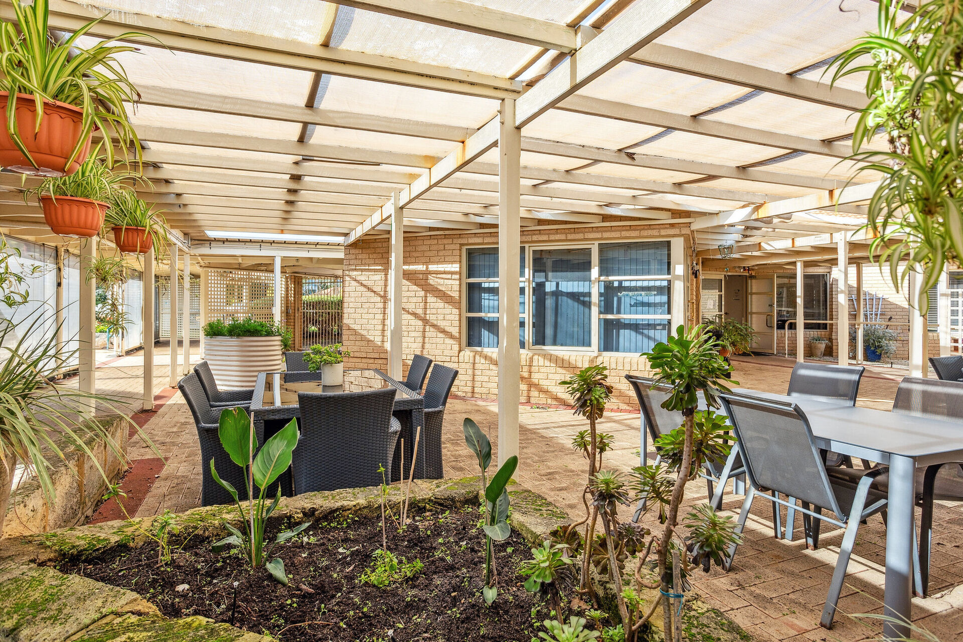 outdoor sitting area for nursing home residents to enjoy at baptistcare gracehaven aged care home in rockingham wa