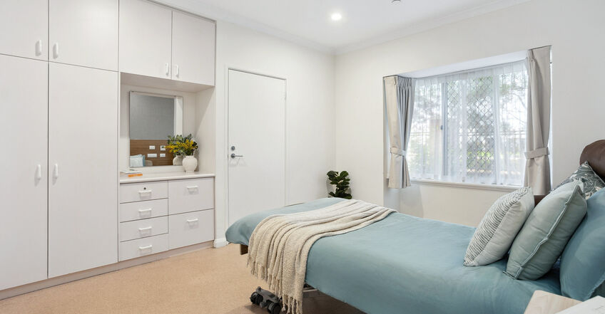 spacious single room and private ensuite for elderly aged care resident including dementia care at baptistcare gracehaven nursing home in rockingham wa