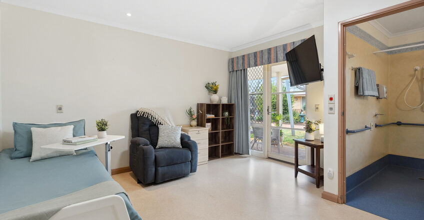 spacious single room and private ensuite for elderly aged care residents at baptistcare kalkarni nursing home brookton wa