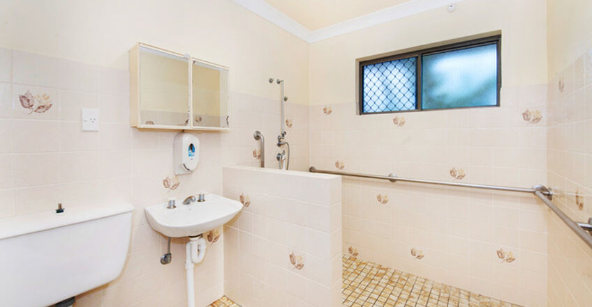large ensuite of single room for elderly aged care resident including dementia care in baptistcare mid richmond centre nursing home coraki nsw far north coast