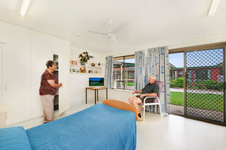spacious single room for elderly aged care resident overlooking gardens in baptistcare mid richmond centre nursing home coraki nsw far north coast