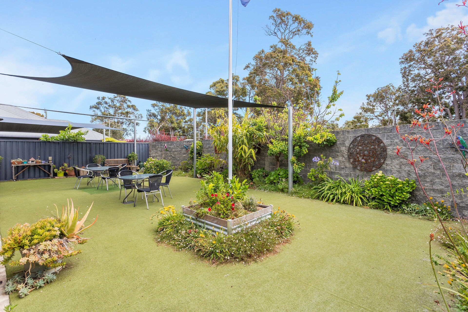 outdoor sitting area for nursing home residents to be served fresh meals at baptistcare mirrambeena aged care home in margaret river wa