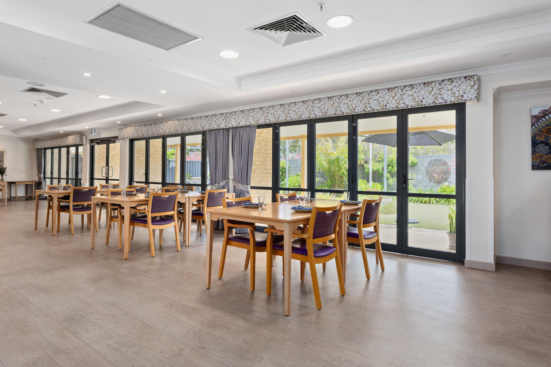 modern communal dining room for nursing home residents to be served fresh meals at baptistcare mirrambeena aged care home in margaret river wa