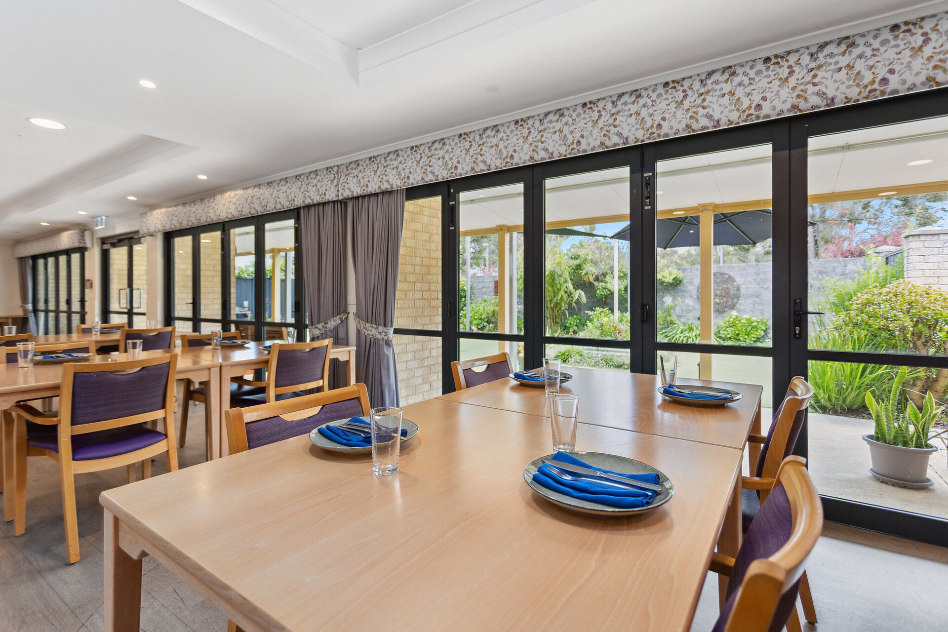 modern communal dining room for nursing home residents to be served fresh meals at baptistcare mirrambeena aged care home in margaret river wa