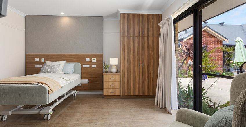 spacious single room for elderly aged care resident including dementia care at baptistcare mirrambeena aged care home in margaret river wa