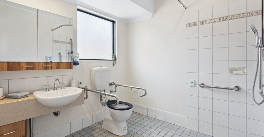 private ensuite for elderly aged care resident including dementia care at baptistcare mirrambeena aged care home in margaret river wa