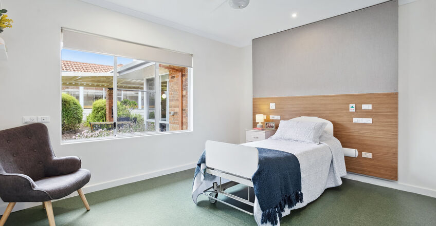 spacious single room for elderly aged care resident including dementia care at baptistcare moonya aged care home in manjimup wa