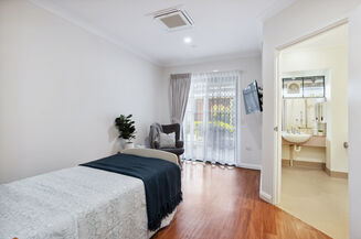 spacious single room and private ensuite for elderly aged care resident including dementia care at baptistcare william carey court aged care home in busselton wa