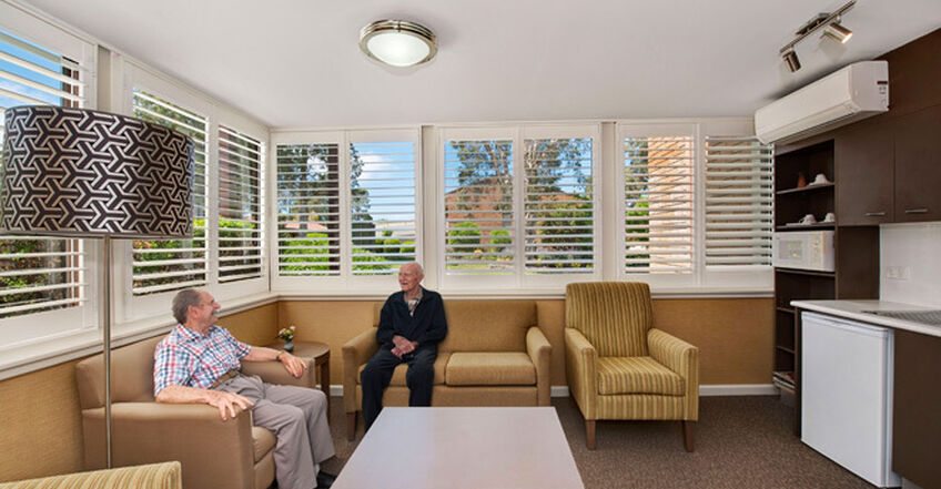 modern spacious communal lounge room for nursing home residents at baptistcare aminya centre residential aged care home